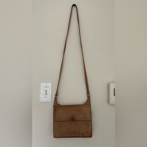 Vintage Tan Leather Fossil Crossbody Double Flap Bag